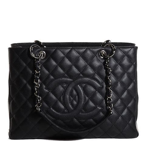 chanel black quilted tote with pearl chains|CHANEL Caviar Quilted Grand Shopping Tote GST Black.